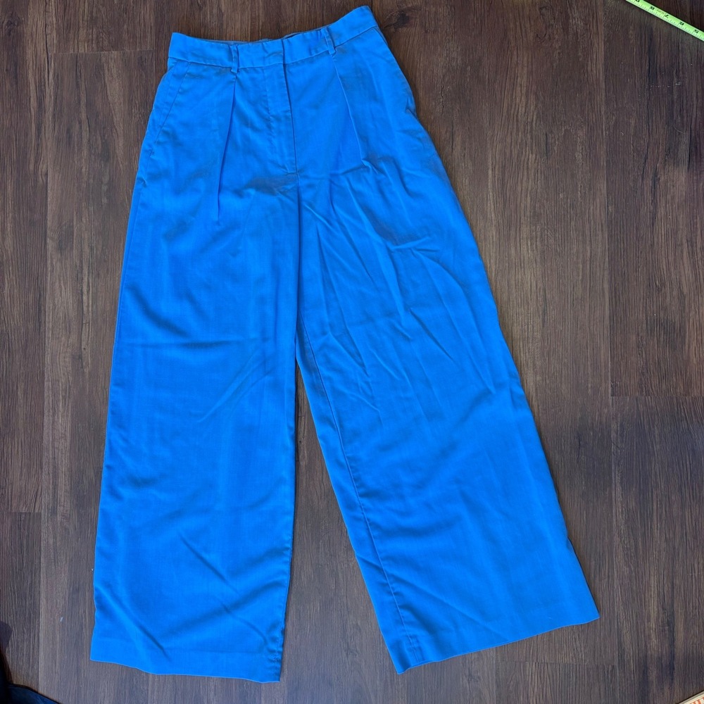 & Other Stories Blue Wool Wide Leg Trousers Pleated Coastal Grandma Slacks 6 M